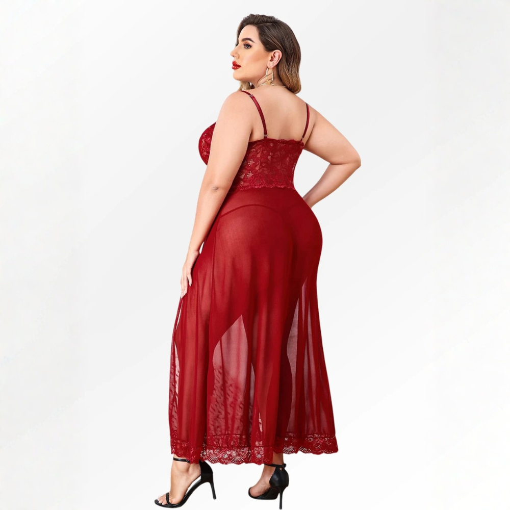 Velence Luxury Red Lace Long Night Dress with Side Slit - Velence India