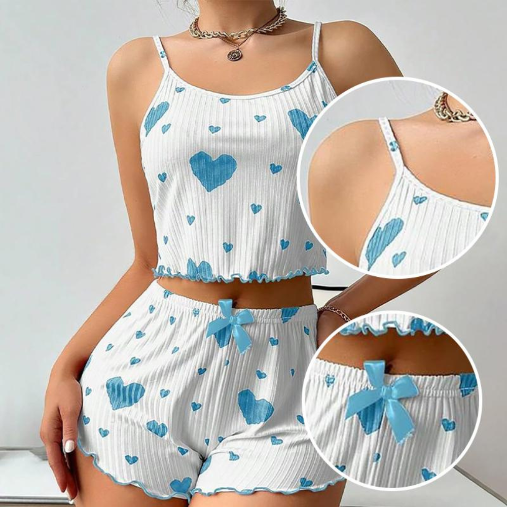 Velence Premium Ribbed Cotton Heart Print Lounge Set - Velence India