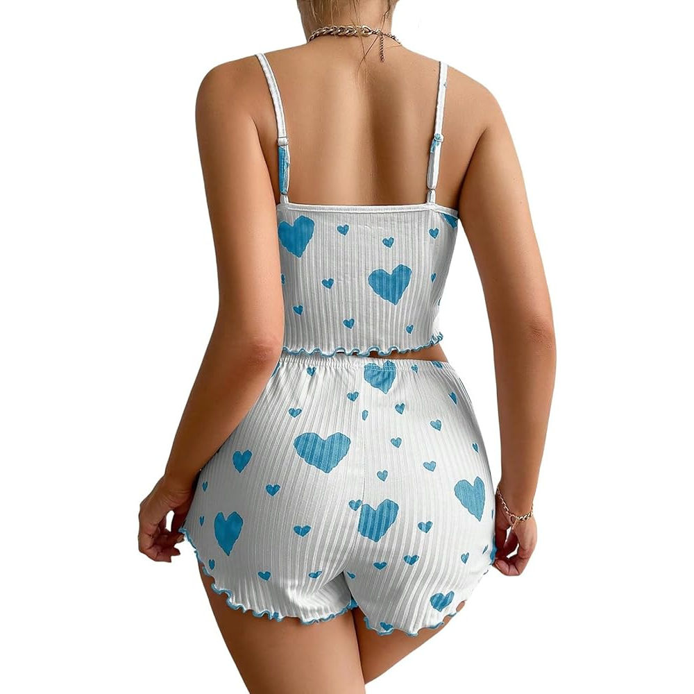 Velence Premium Ribbed Cotton Heart Print Lounge Set - Velence India