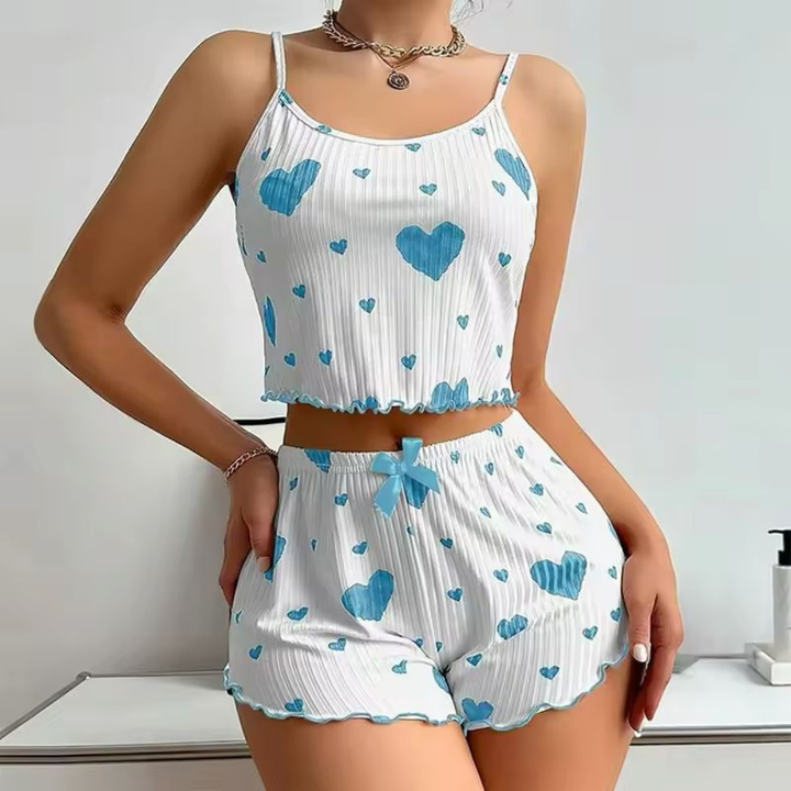 Velence Premium Ribbed Cotton Heart Print Lounge Set - Velence India