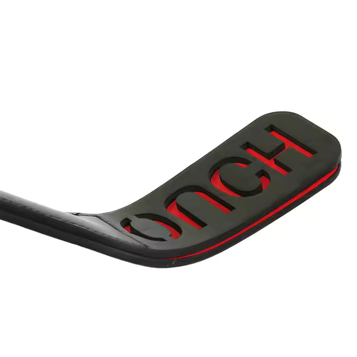 Black hockey stick with red 'SINCH' branding on a white background