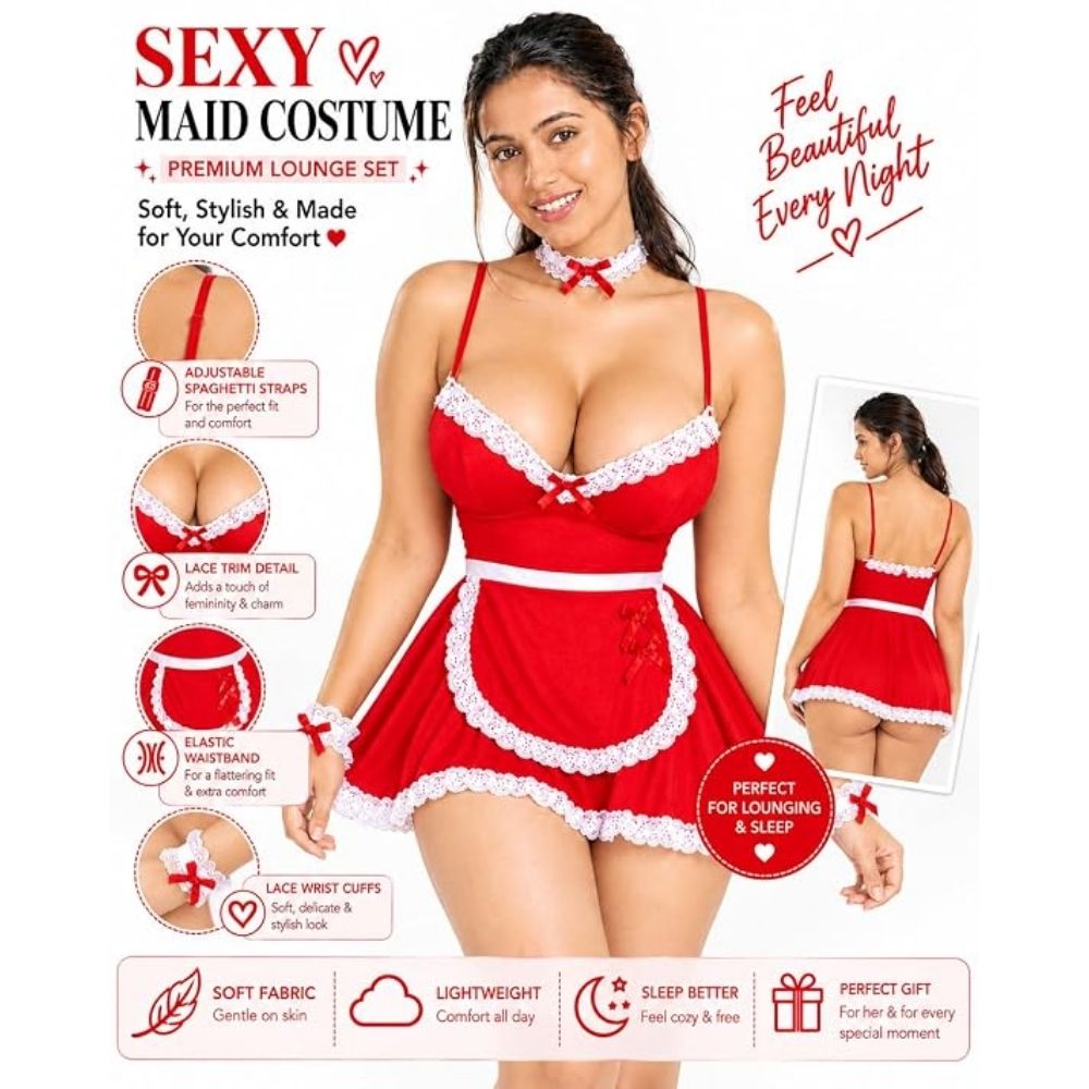 Daisy Bloom Front Open Babydoll Lingerie Set – Sheer Mesh Lace Nightwear for Women - Velence India