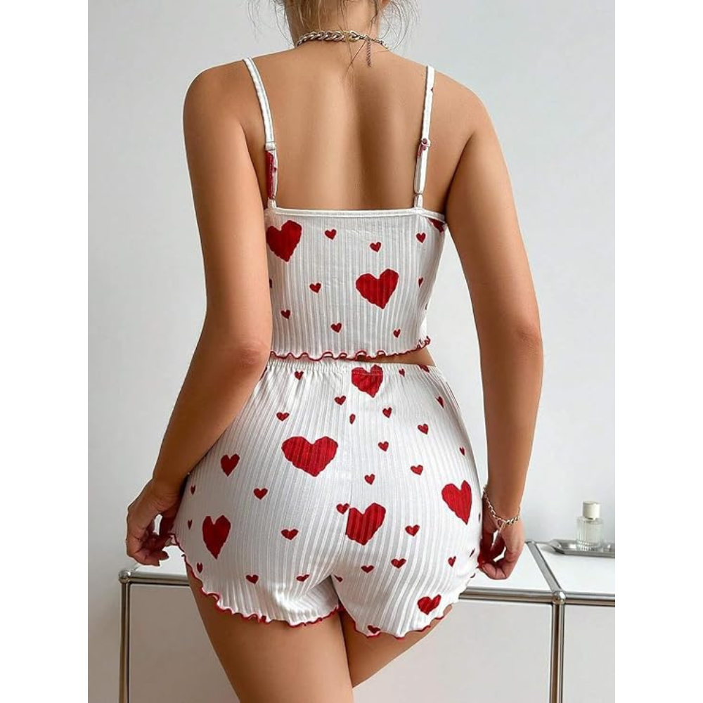 Velence Premium Ribbed Cotton Heart Print Lounge Set - Velence India