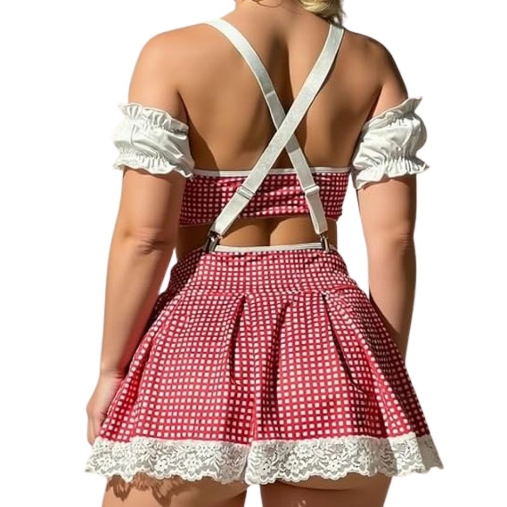 Red French Maid Babydoll Lingerie Set – 9 Piece Lace Roleplay Costume for Women - Velence India
