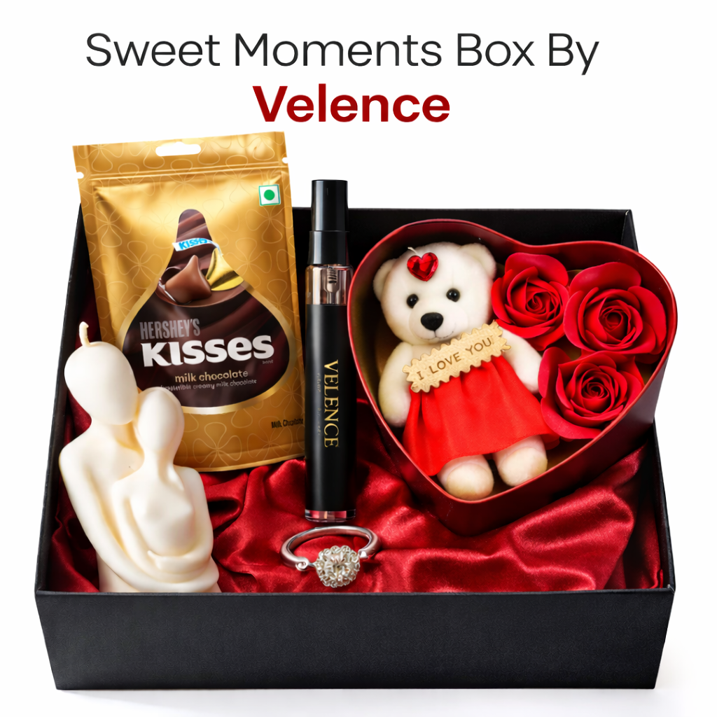 Velence India Sweet Moments Box featuring assorted traditional Indian sweets in a decorative gift box.