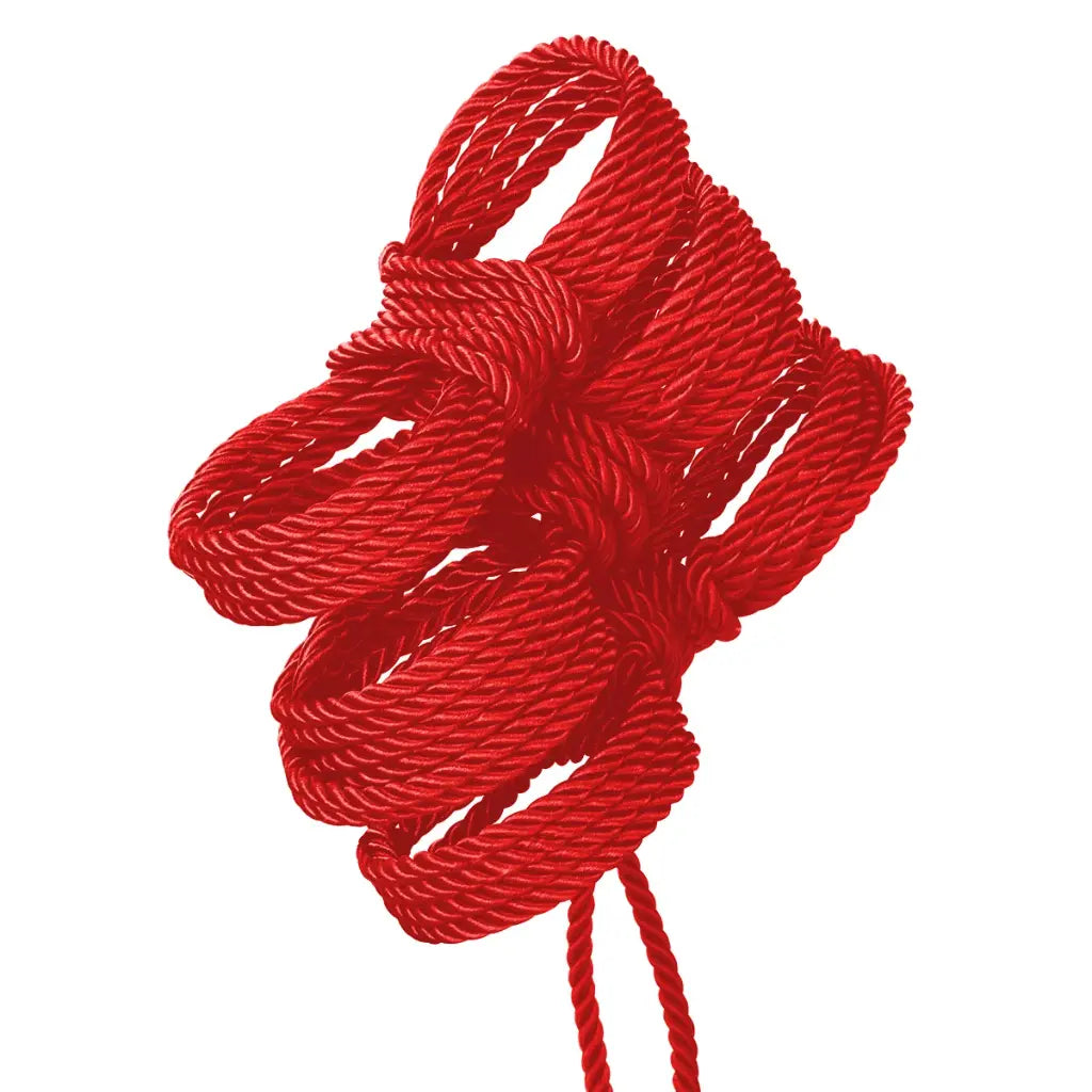 Red rope tied in a knot on a white background