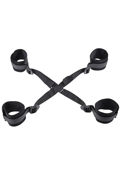 Black restraint straps on a white background