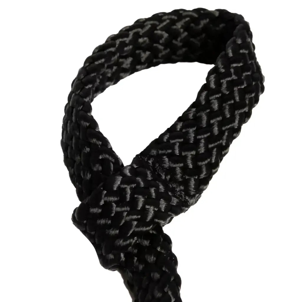 Black braided rope knot on a white background