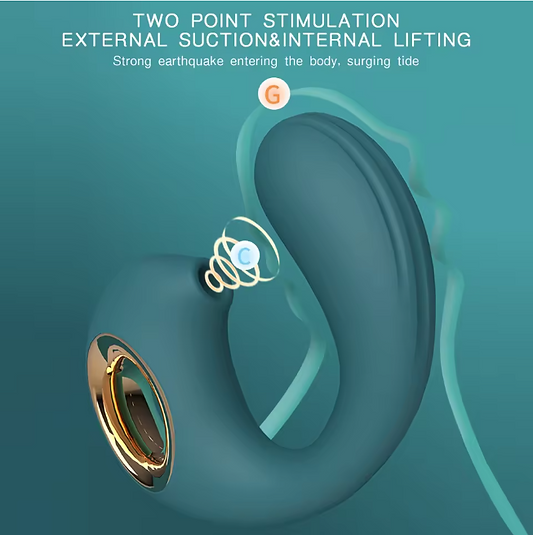 Teal and gold device with text on a teal background