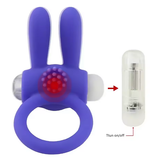 Purple rabbit-shaped device with a clear component on a white background