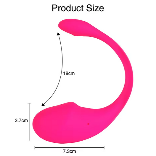 Measurement chart of a pink product with dimensions labeled.