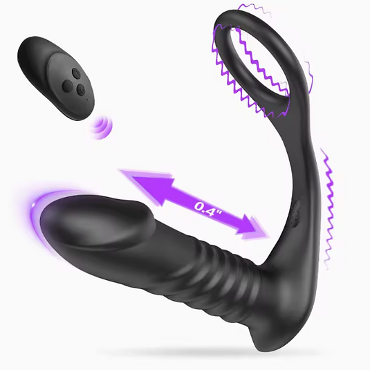 Black silicone product with purple accents on a white background