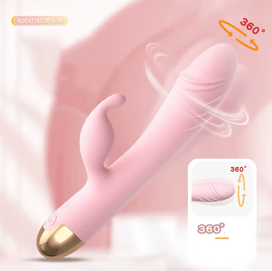 Pink and gold device with 360-degree rotation feature on a soft pink background