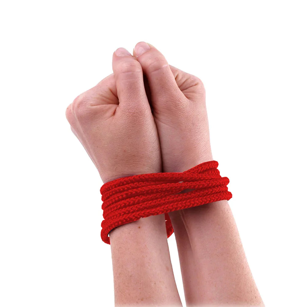 Hands with red rope束缚 on a white background
