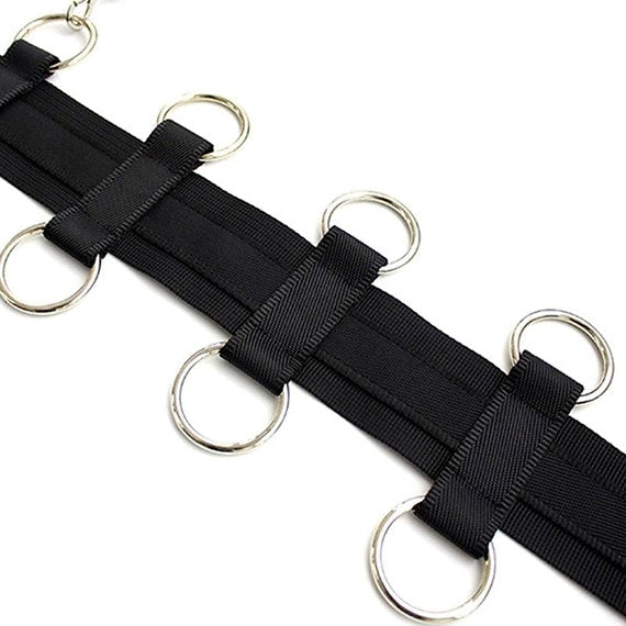 Black belt with silver rings on a white background