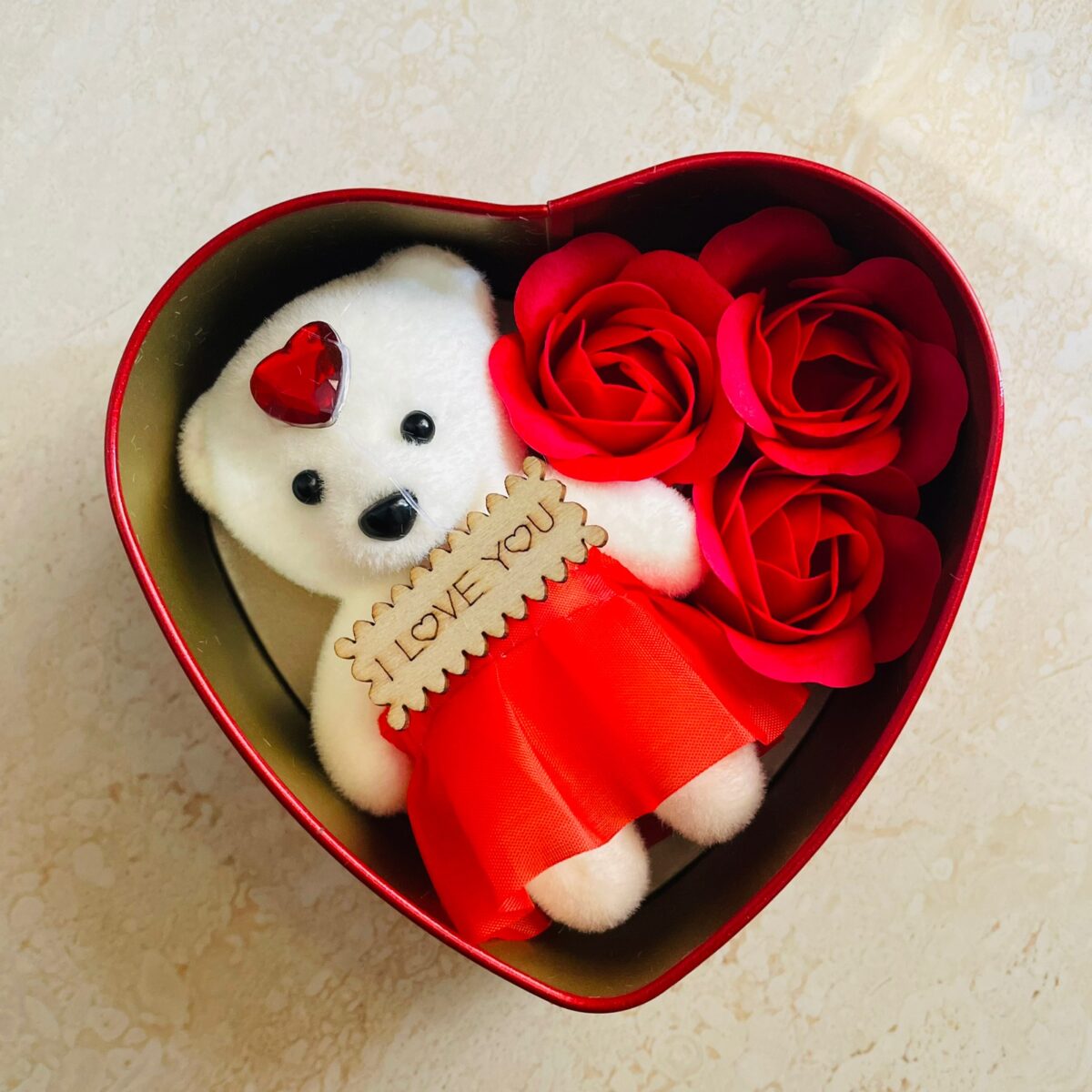 Mini Velence Love Treasure Box featuring a cuddly teddy bear, perfect for gifting or decorative display.