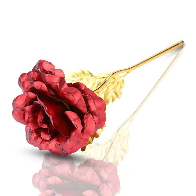 Red plastic rose from Velence Love Treasure Box by Velence India, featuring detailed petal design and vibrant color.